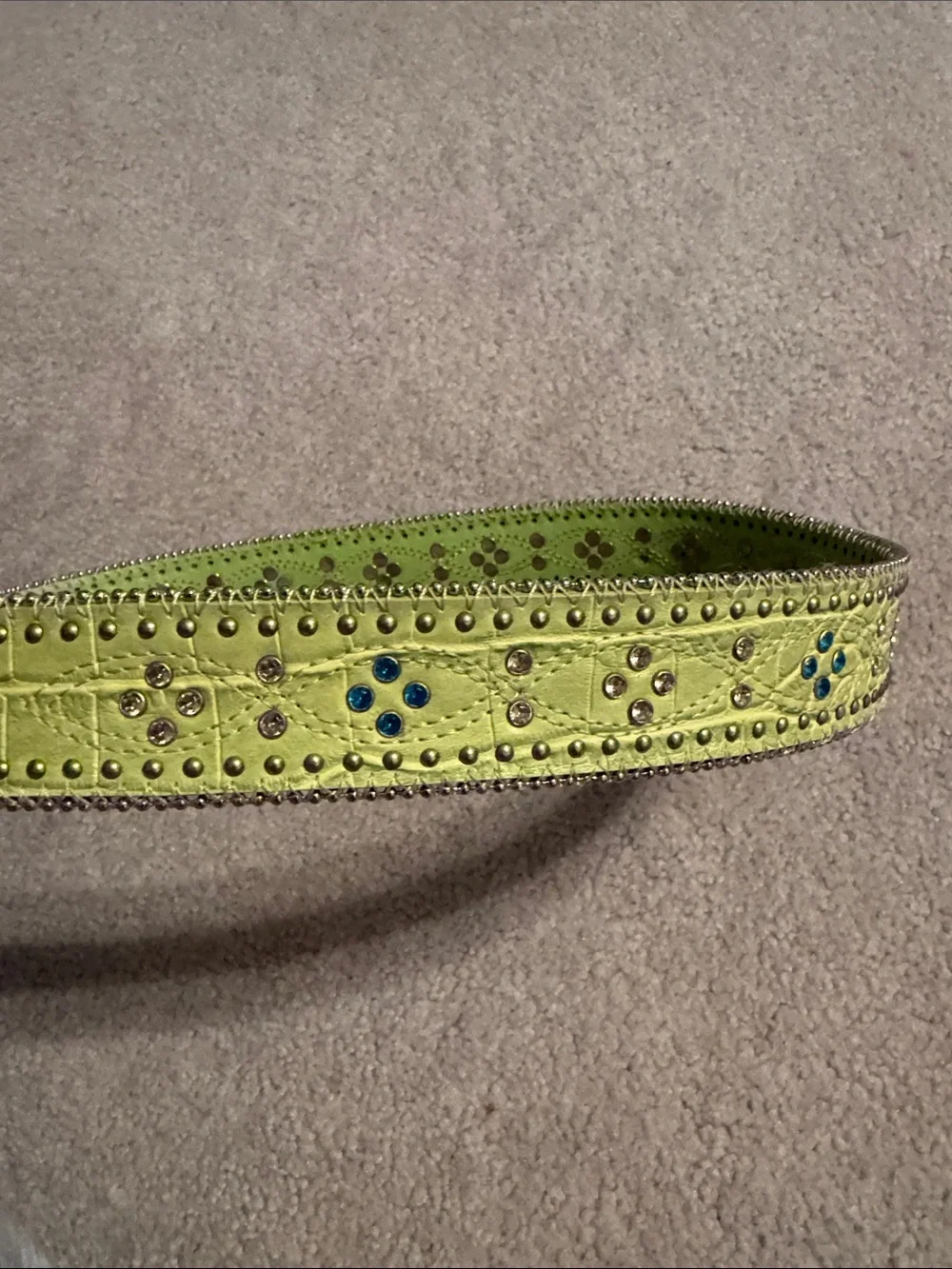 Roper Lime Green Studded Western Belt with Rhinestone Buckle M